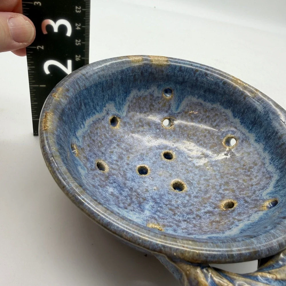 Studio Pottery Blue‎ Stoneware Berry Bowl Colander Jane Berr 2004 Signed